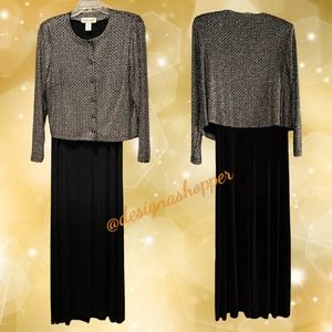 Classy Ronni Nicole II Gold and Black Fancy Party 2-piece Maxi Dress 16W